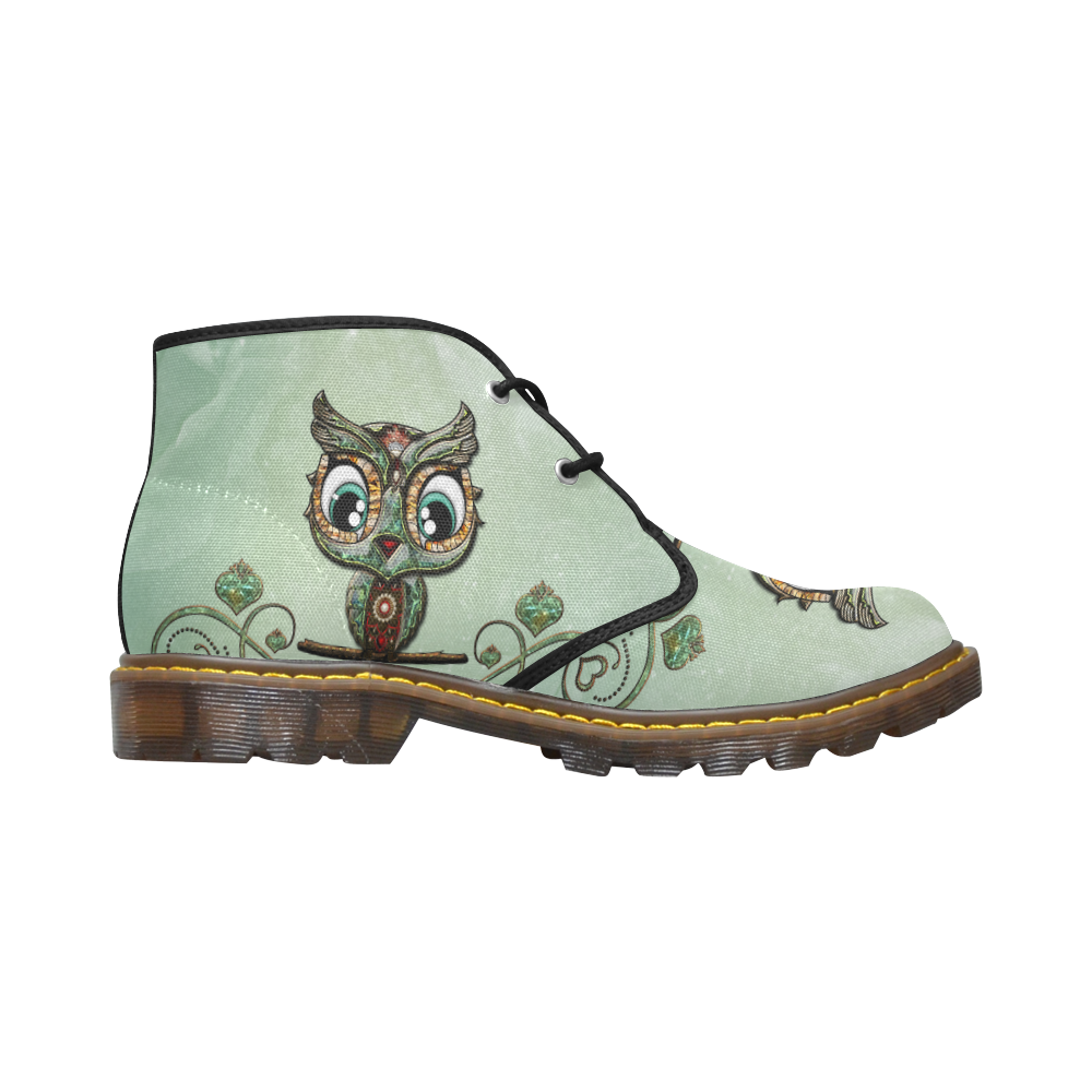 Cute little owl, diamonds Women's Canvas Chukka Boots/Large Size (Model 2402-1)