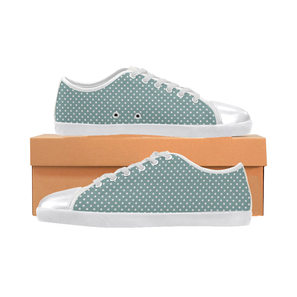 Silver blue polka dots Canvas Shoes for Women/Large Size (Model 016)