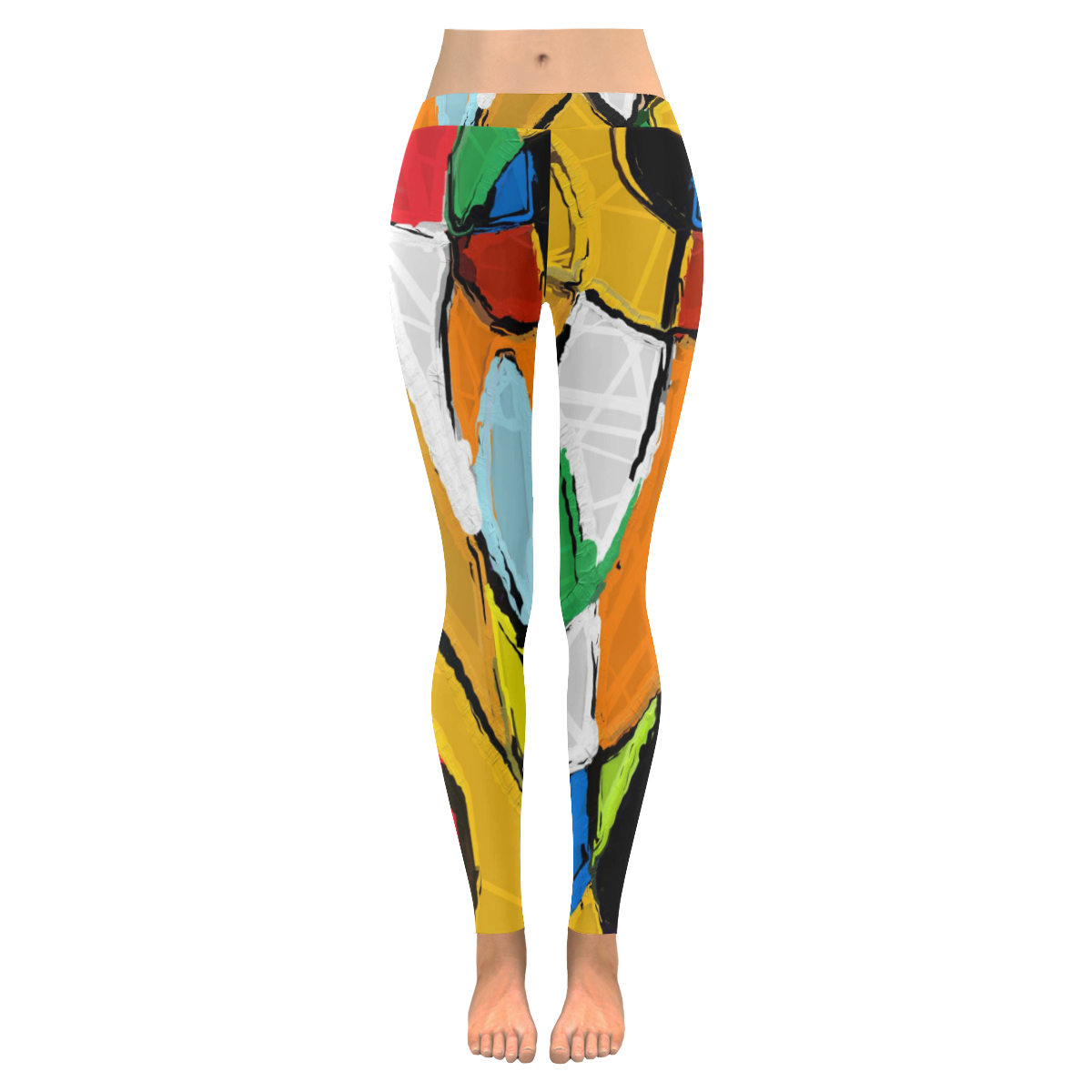 Yellow Abstract Art Women's Low Rise Leggings (Invisible Stitch) (Model L05)