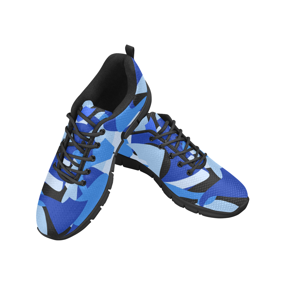 Camouflage Abstract Blue and Black Women's Breathable Running Shoes (Model 055)