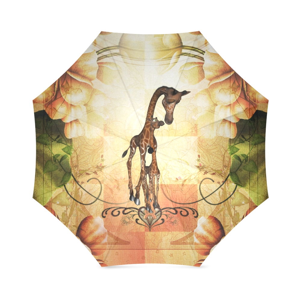 Cute giraffe mum with baby Foldable Umbrella (Model U01)