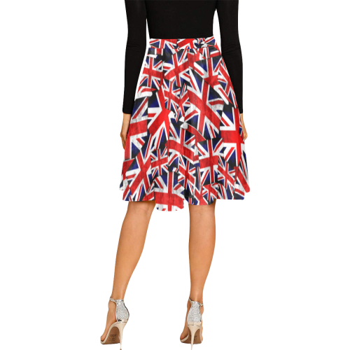 Union Jack British UK Flag Melete Pleated Midi Skirt (Model D15)