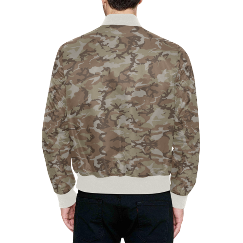 Woodland Desert Brown Camouflage All Over Print Quilted Bomber Jacket for Men (Model H33)