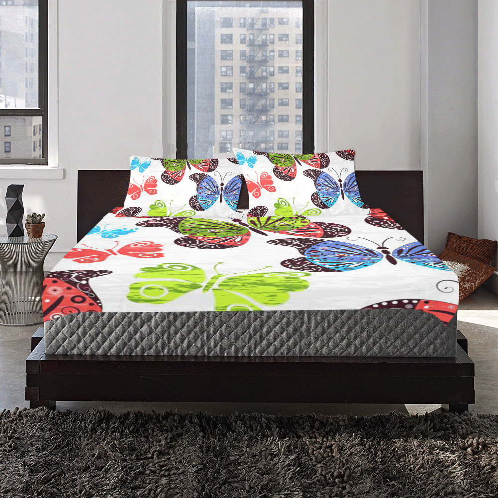 Colorful Butterflies and Flowers V11 3-Piece Bedding Set