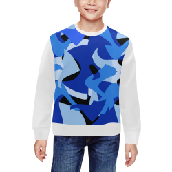 Camouflage Abstract Blue and Black (Vest Style) White All Over Print Crewneck Sweatshirt for Kids (Model H29)