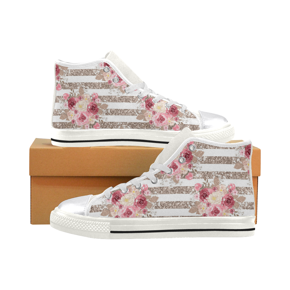 Spring Floral Shoes, Sweet Rose Women's Classic High Top Canvas Shoes (Model 017)