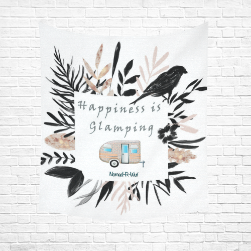 Happiness is Glamping Cotton Linen Wall Tapestry 51"x 60"