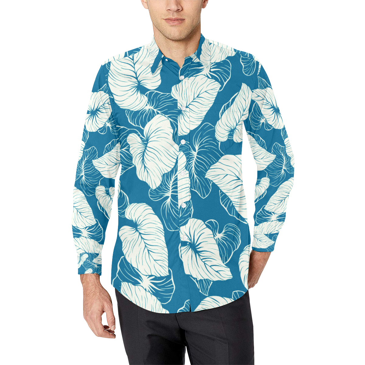 Perry blue tropical Men's All Over Print Casual Dress Shirt (Model T61)