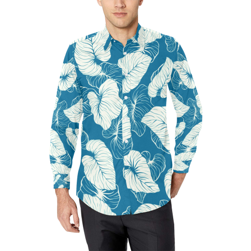 Perry blue tropical Men's All Over Print Casual Dress Shirt (Model T61)