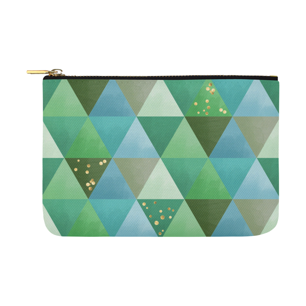 Triangle Pattern - Green Teal Khaki Moss Carry-All Pouch 12.5''x8.5''