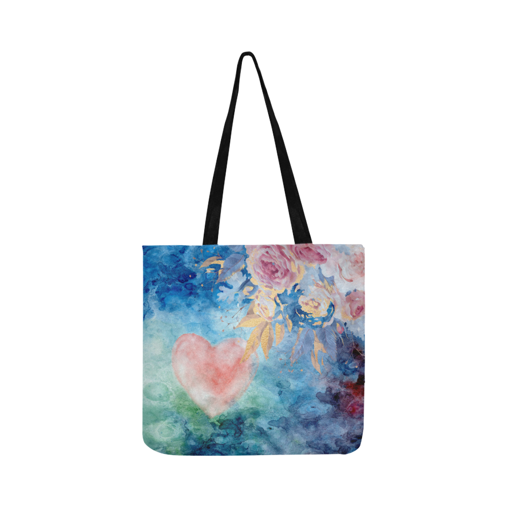 Heart and Flowers - Pink and Blue Reusable Shopping Bag Model 1660 (Two sides)