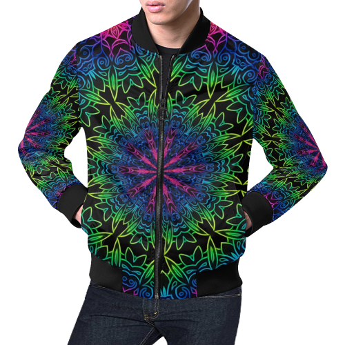 Rainbow Scratch Art Mandala Kaleidoscope Abstract All Over Print Bomber Jacket for Men (Model H19)