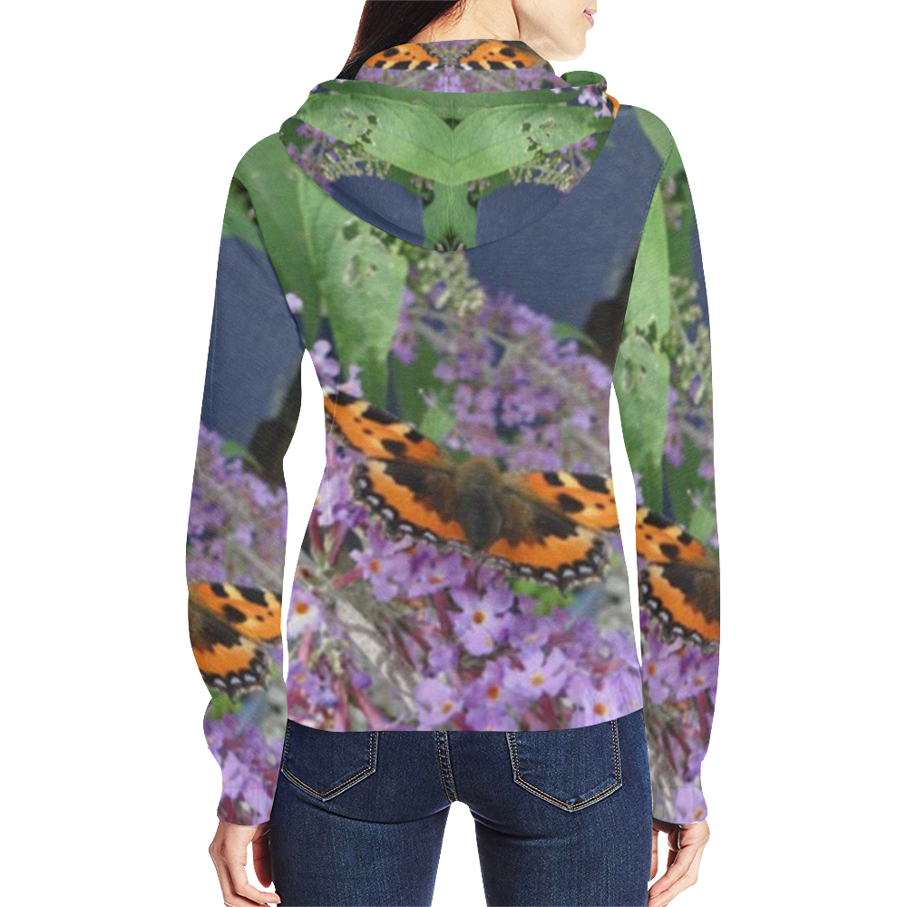 Butterfly All Over Print Full Zip Hoodie for Women (Model H14)