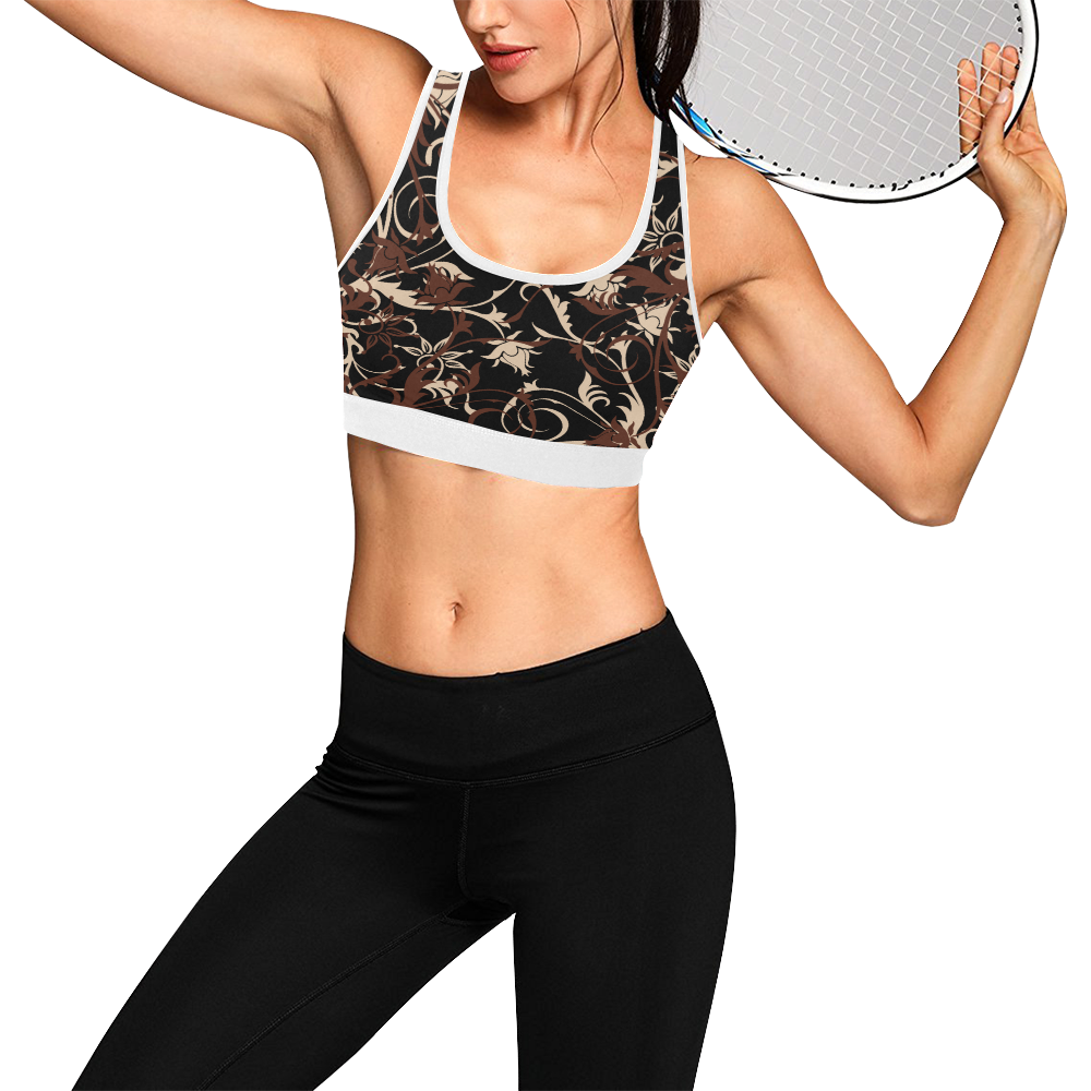 plants and flowers black Women's All Over Print Sports Bra (Model T52)