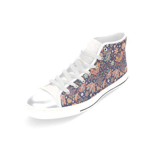 Floral Paisley Pattern - Navy Women's Classic High Top Canvas Shoes (Model 017)