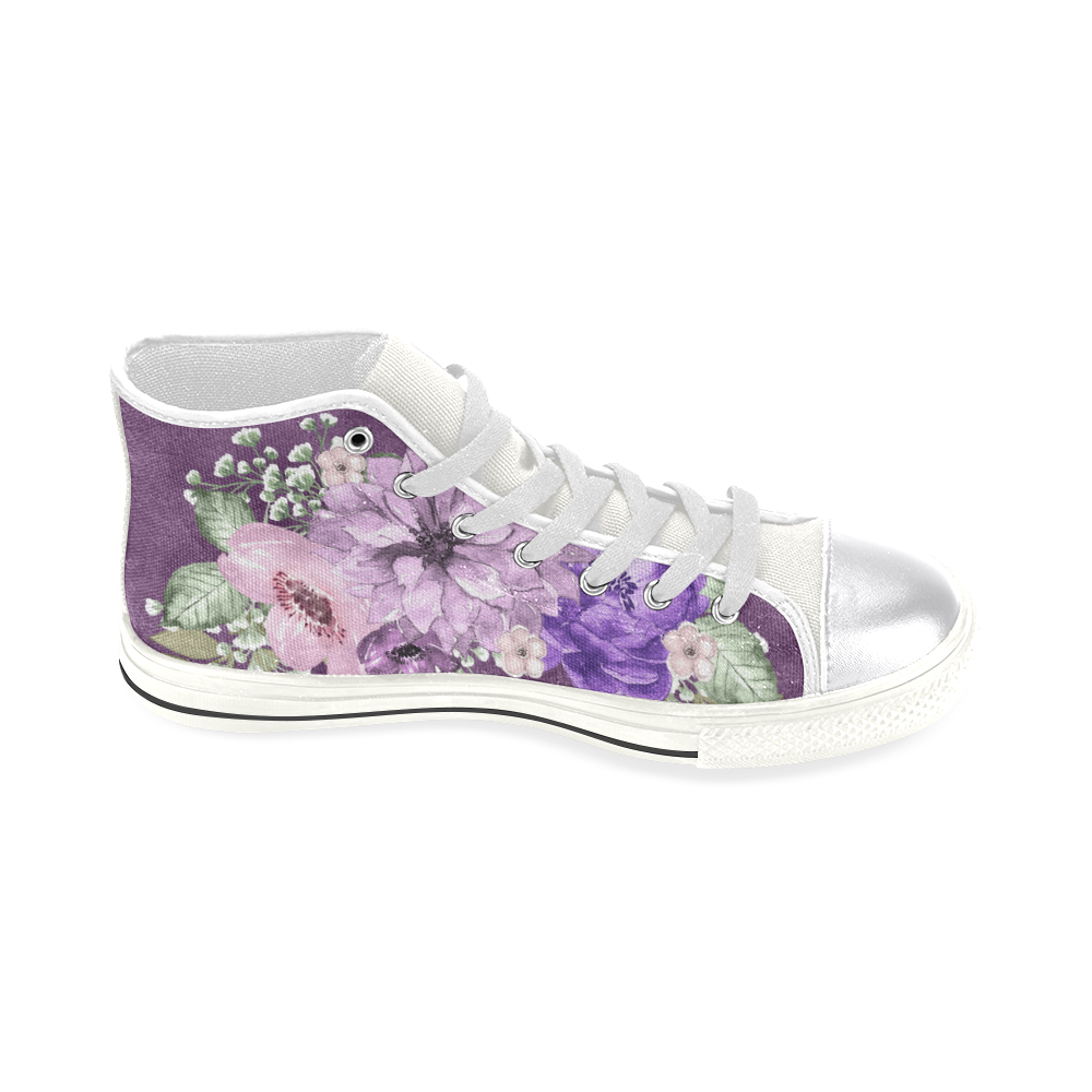 Violet Flowers Shoes, Watercolor Flowers Women's Classic High Top Canvas Shoes (Model 017)