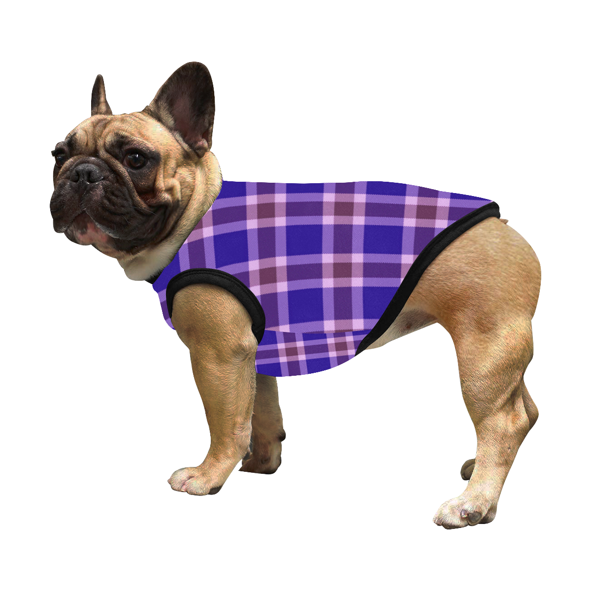 Navy Violet White Plaid All Over Print Pet Tank Top