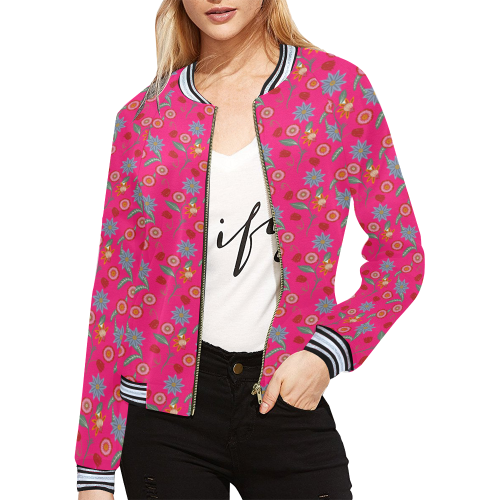 vintage floral pink All Over Print Bomber Jacket for Women (Model H21)