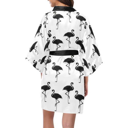 Flamingos Pattern Black and White Kimono Robe