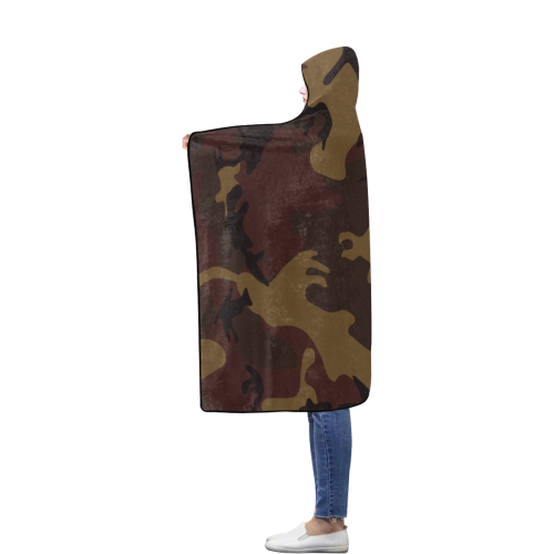 Camo Dark Brown Flannel Hooded Blanket 56''x80''