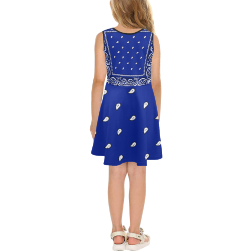 KERCHIEF PATTERN BLUE Girls' Sleeveless Sundress (Model D56)