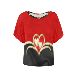 Elegant Red Black Love Women's Batwing-Sleeved Blouse T shirt (Model T44)