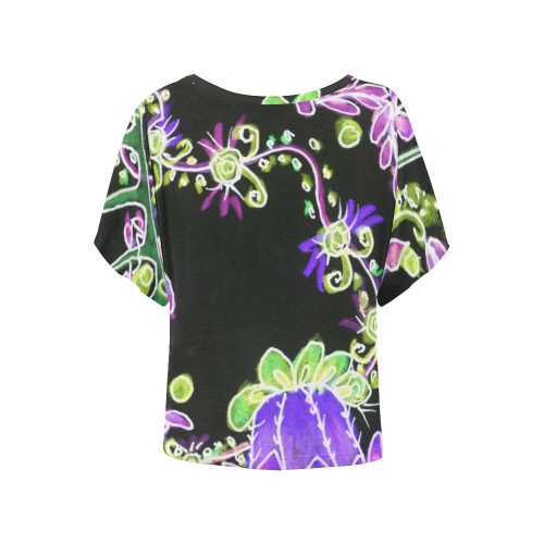 Psychedelic Irish Garden Queen's Crown Night Women's Batwing-Sleeved Blouse T shirt (Model T44)