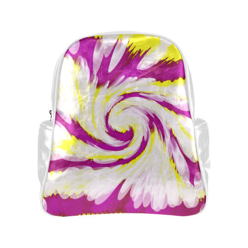 Pink Yellow Tie Dye Swirl Abstract Multi-Pockets Backpack (Model 1636)