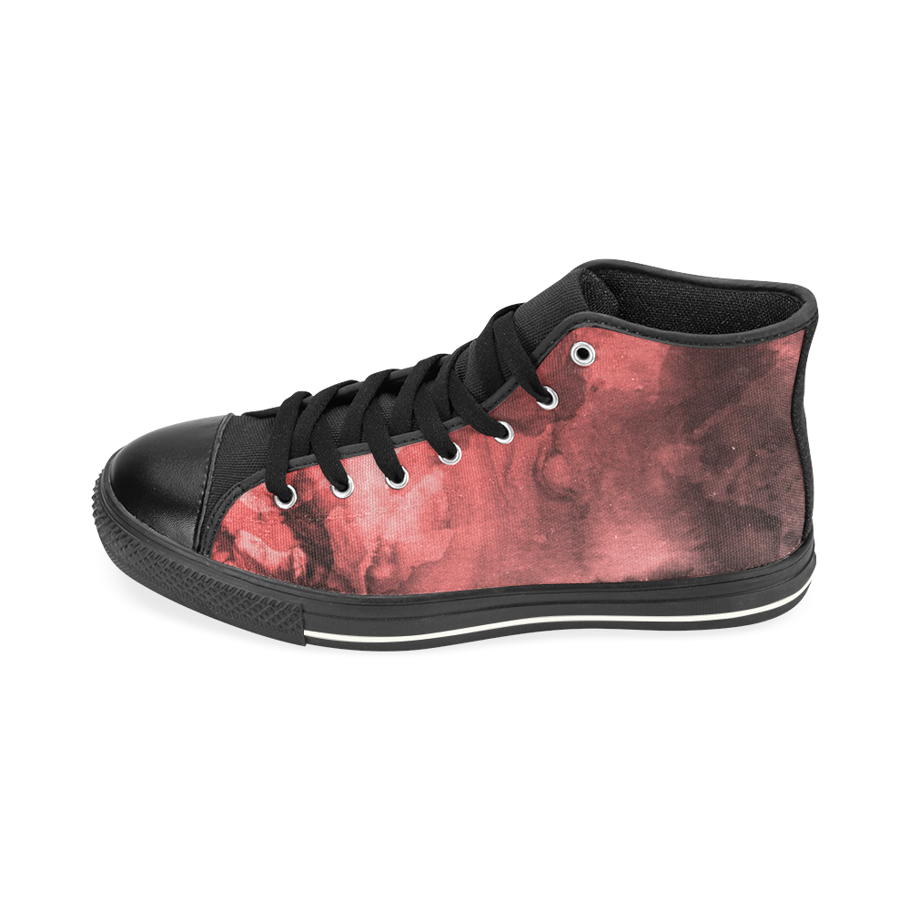 Red and Black Watercolour High Top Canvas Shoes for Kid (Model 017)