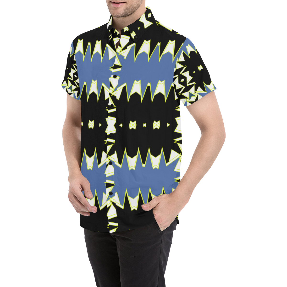 Black and blue geometric Men's All Over Print Short Sleeve Shirt (Model T53)