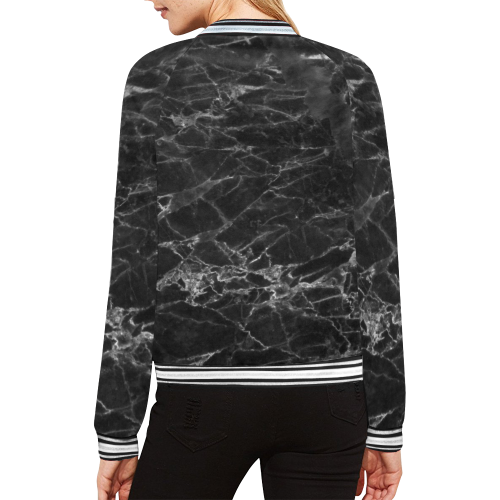 Marble Black Pattern All Over Print Bomber Jacket for Women (Model H21)