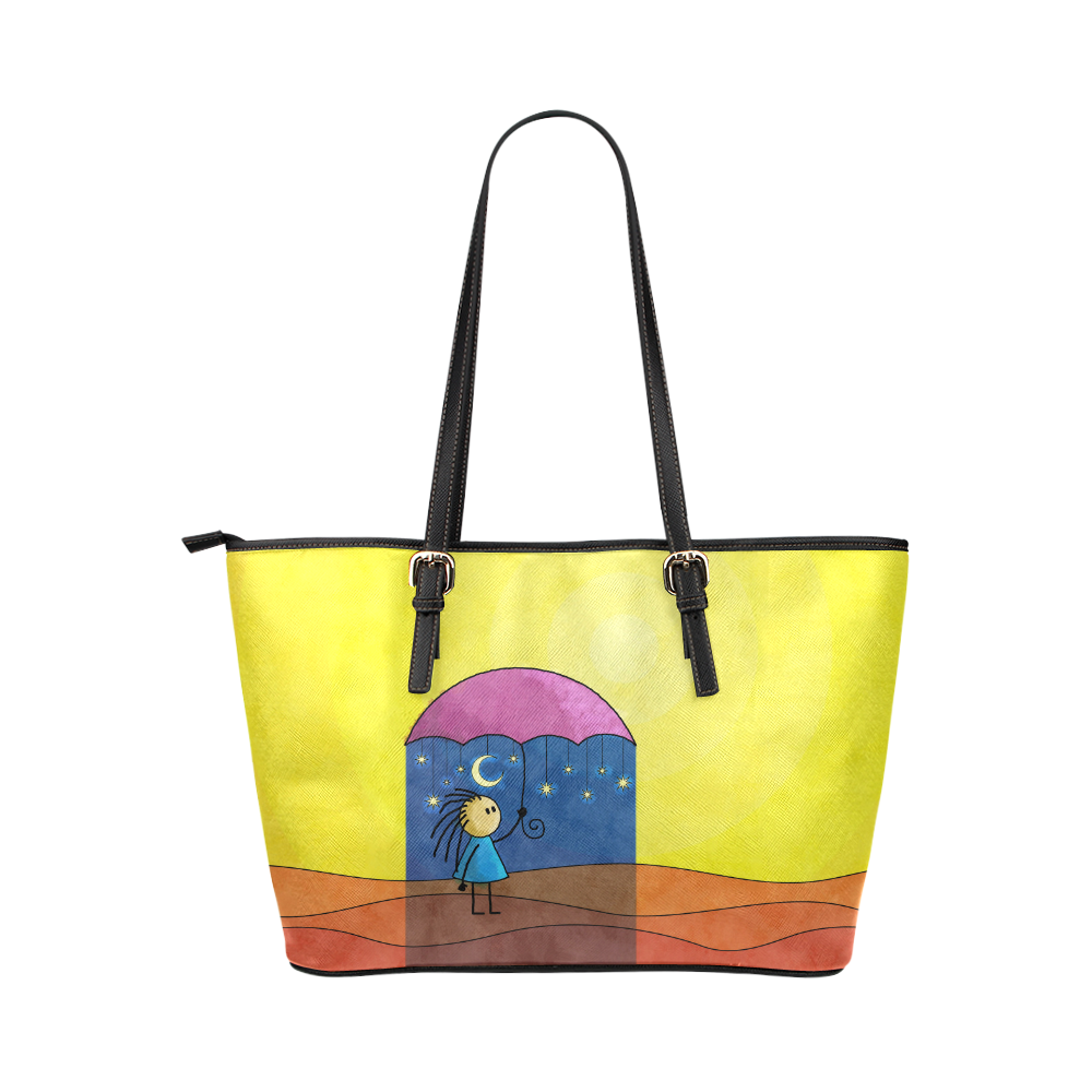 We Only Come Out At Night Leather Tote Bag/Small (Model 1651)