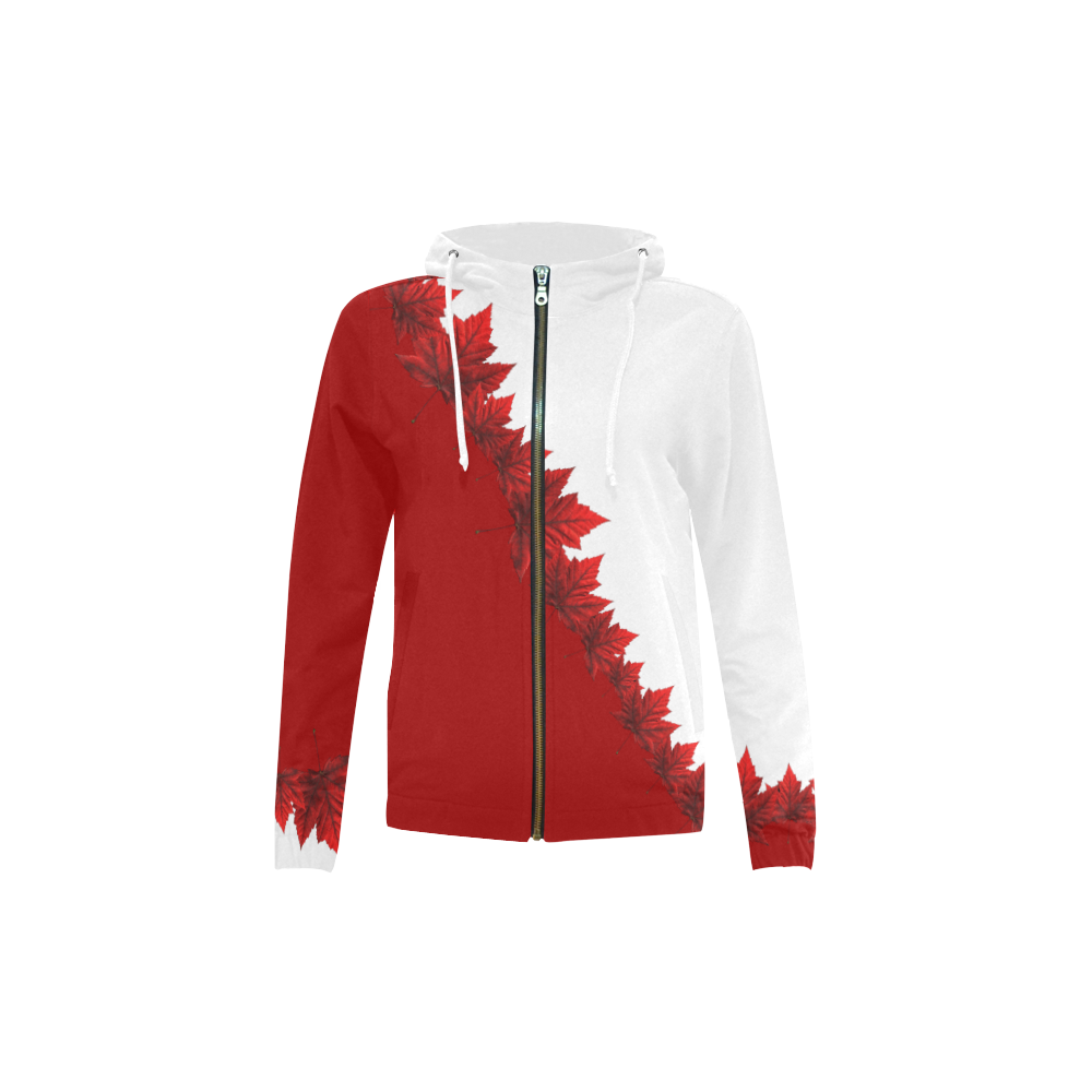 Kid's Canada Maple Leaf Hood Jackets All Over Print Full Zip Hoodie for Kid (Model H14)