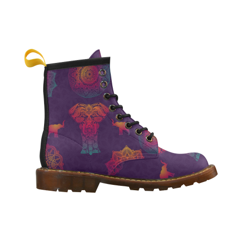 Colorful Elephant Mandala High Grade PU Leather Martin Boots For Women Model 402H