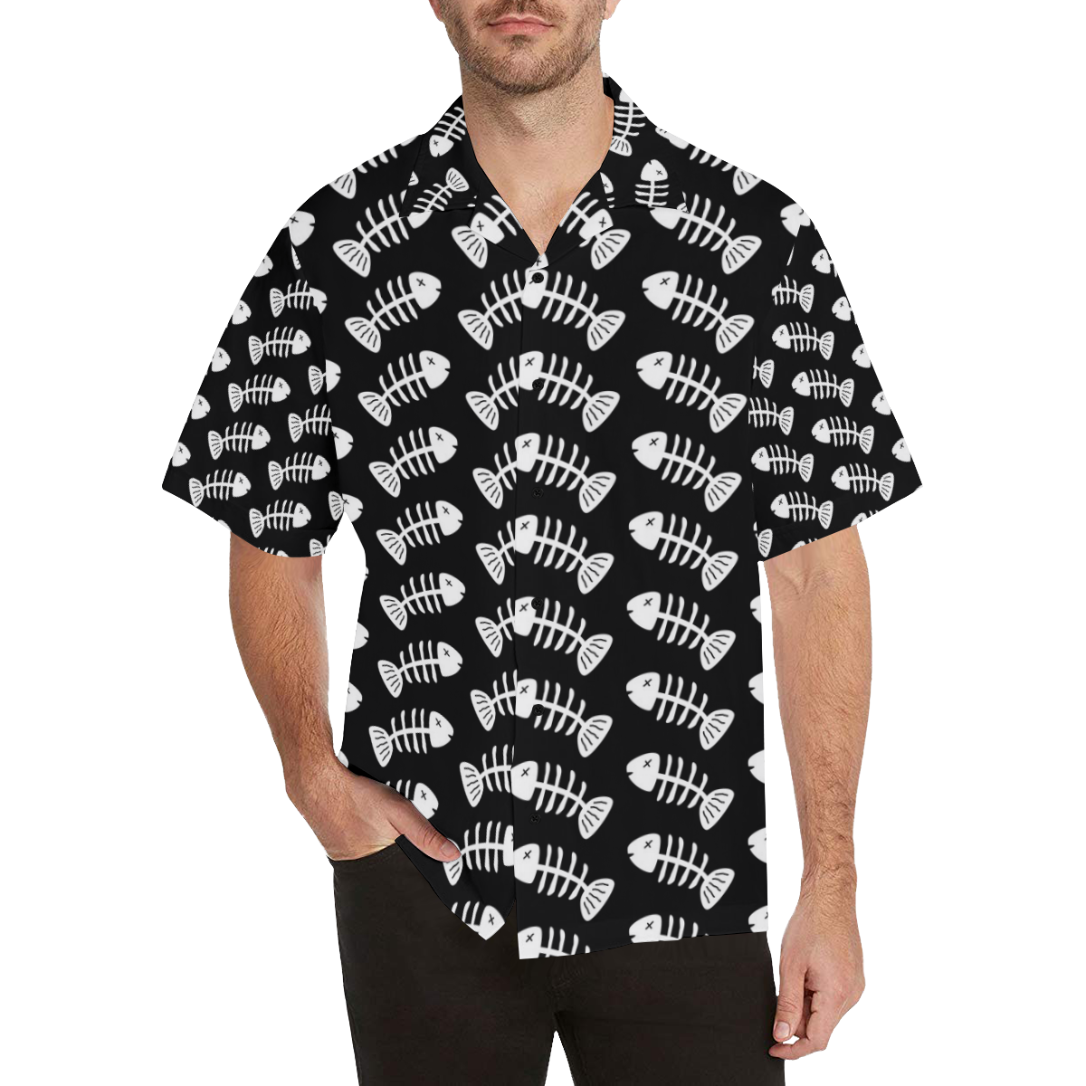 Fish Bones Pattern Hawaiian Shirt (Model T58)