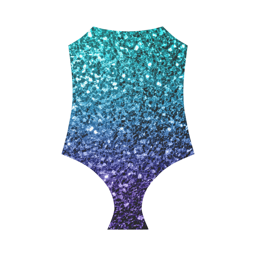 Beautiful Aqua blue Ombre glitter sparkles Strap Swimsuit ( Model S05)