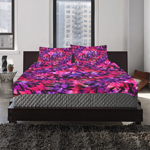 Pink and Purple Batik Tie Dye 3-Piece Bedding Set