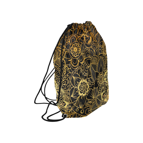 Floral Doodle Gold G523 Large Drawstring Bag Model 1604 (Twin Sides)  16.5"(W) * 19.3"(H)