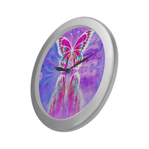 Silver Frame Wall Clock Classic Graphic Gradient Butterfly Style Modern Art Wall Clock Silver Color Wall Clock
