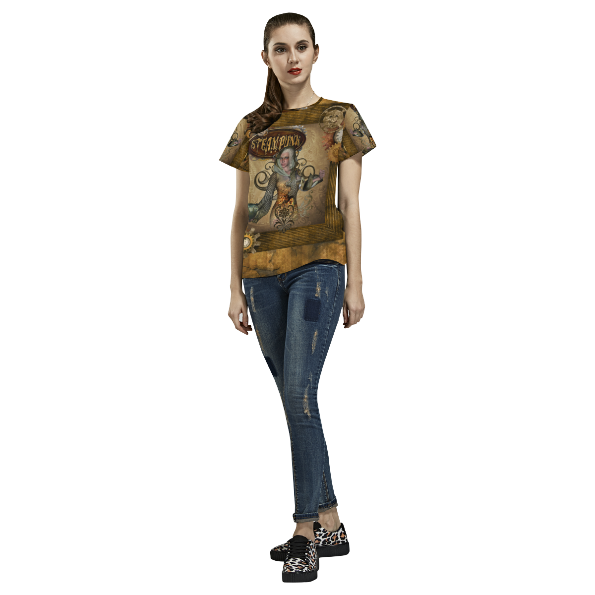 Steampunk lady with owl All Over Print T-Shirt for Women (USA Size) (Model T40)