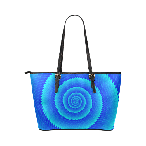 Blue spiral wave Leather Tote Bag/Small (Model 1651)