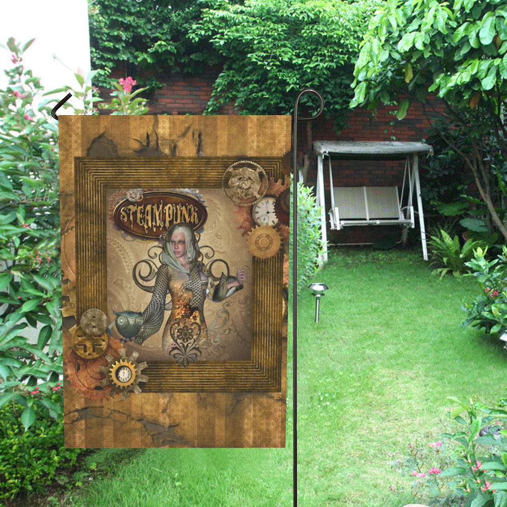 Steampunk lady with owl Garden Flag 28''x40'' （Without Flagpole）