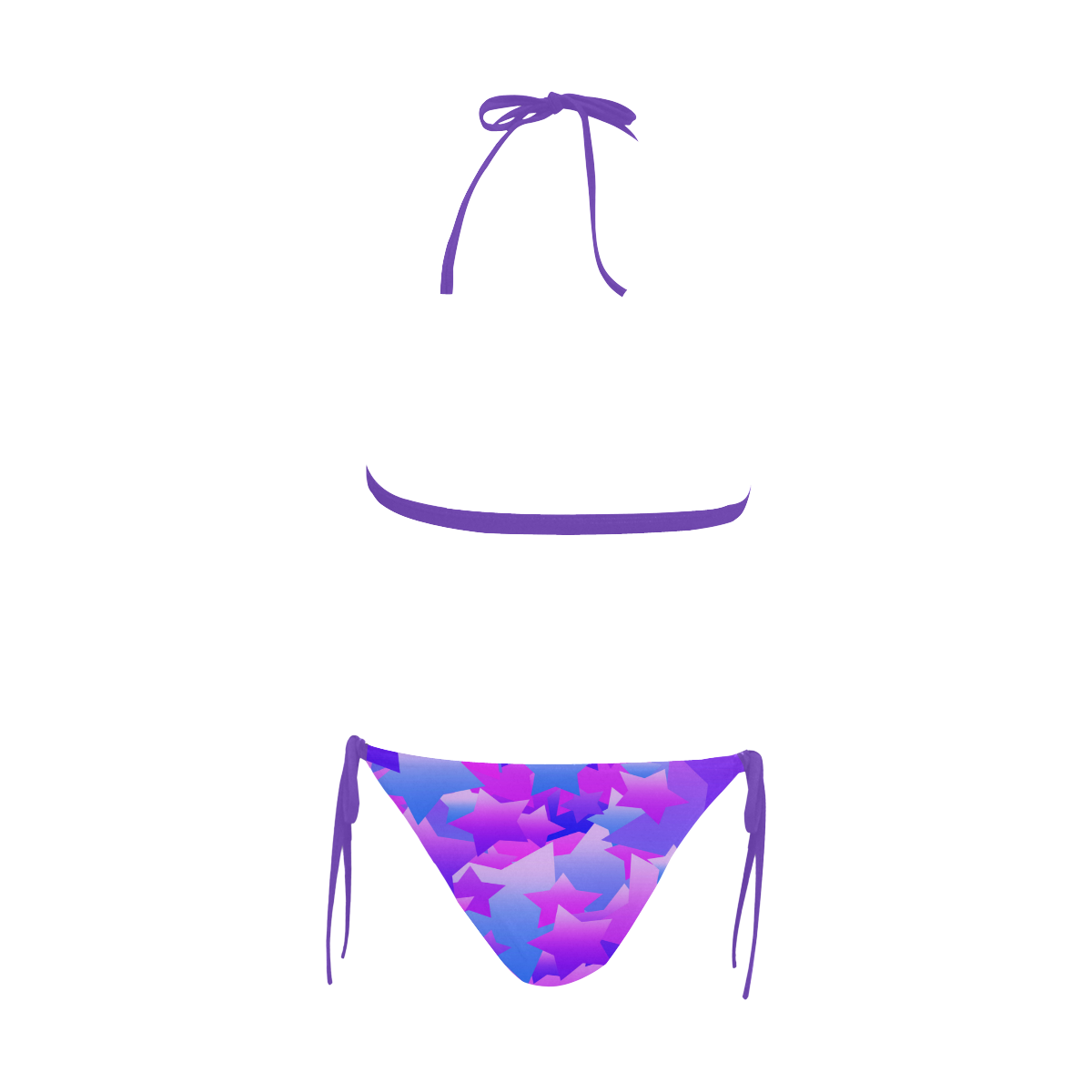 Bubble Stars Purple Buckle Front Halter Bikini Swimsuit (Model S08)