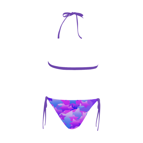 Bubble Stars Purple Buckle Front Halter Bikini Swimsuit (Model S08)