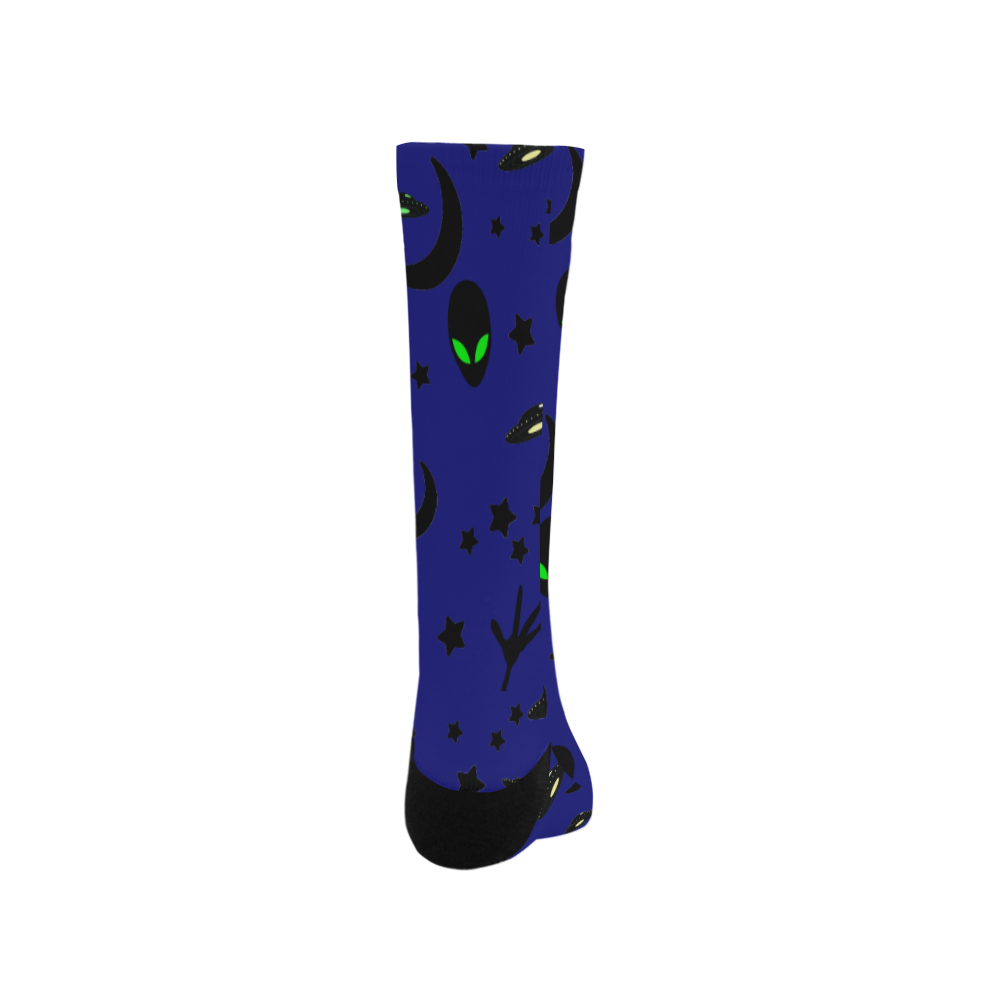 Alien Flying Saucers Stars Pattern on Blue Men's Custom Socks