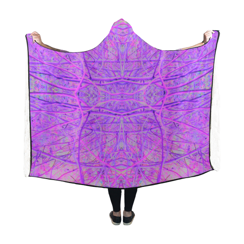 Hot Pink and Purple Abstract Branch Pattern Hooded Blanket 60''x50''