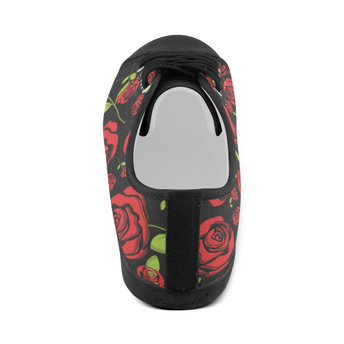 Red Roses on Black Canvas Shoes for Women/Large Size (Model 016)