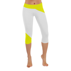 Bright Neon Yellow / White Women's Low Rise Capri Leggings (Invisible Stitch) (Model L08)