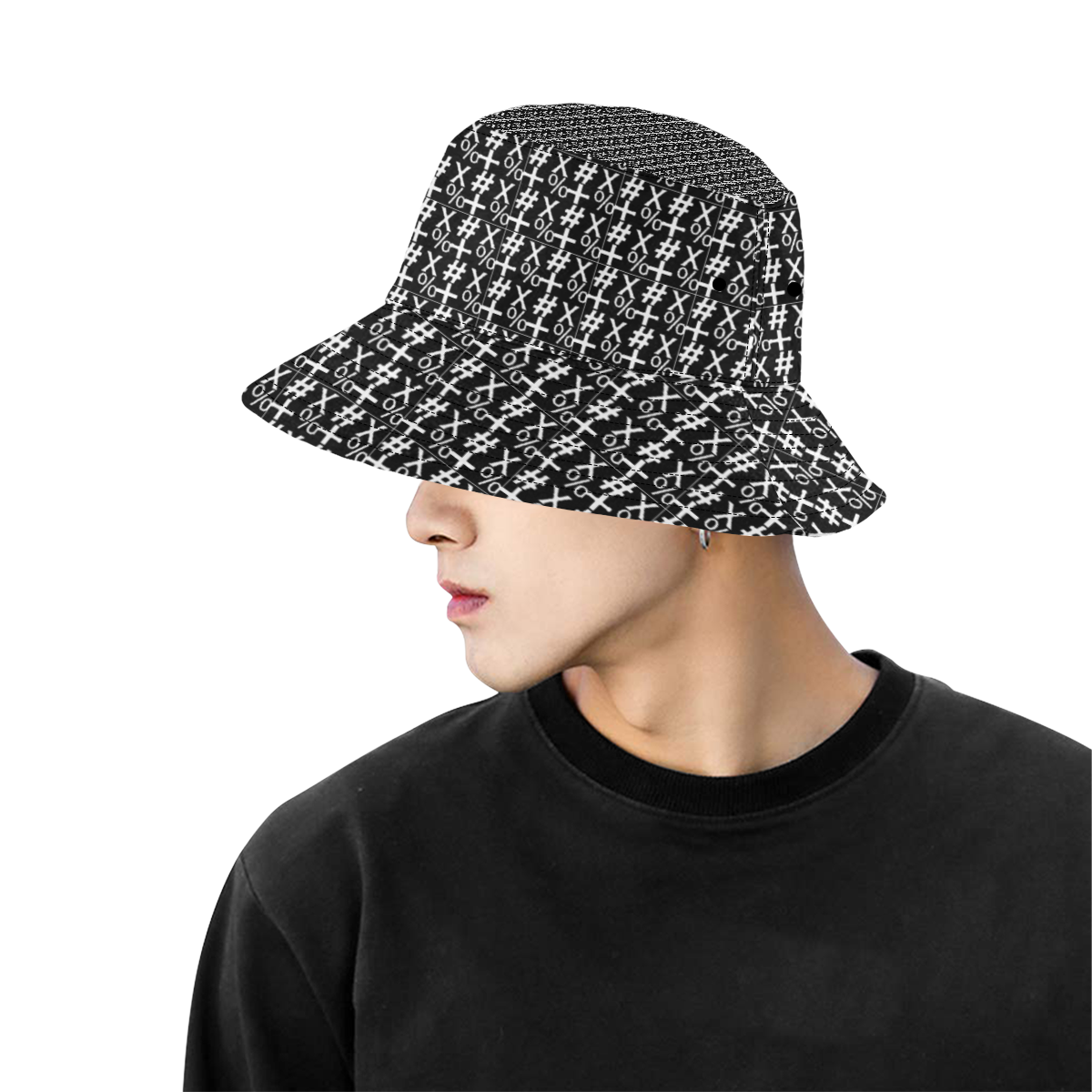 NUMBERS Collection Symbols White/Black All Over Print Bucket Hat for Men