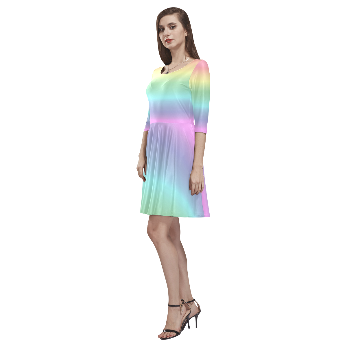 Pastel Rainbow Tethys Half-Sleeve Skater Dress(Model D20)